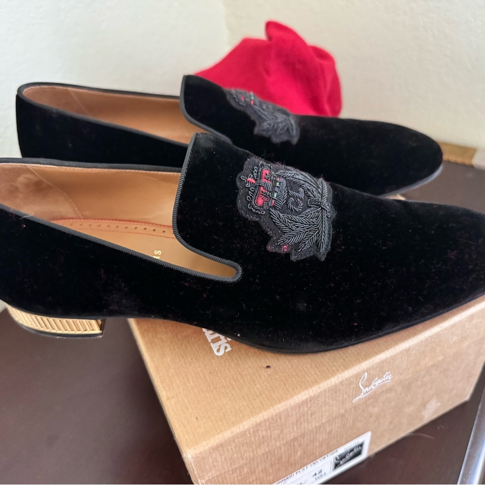 Christian Louboutin Black and Gold Velvet Flats